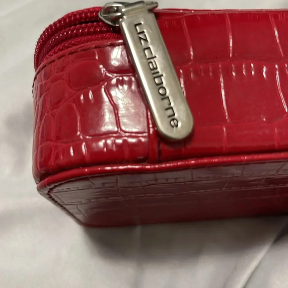 Vintage Liz Claiborne Signature Red Faux Croc Print Jewelry Travel Bag - Picture 8 of 10